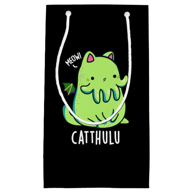 Catthulu Funny Cthulhu Cat Pun Dark BG Small Gift Bag (Front)