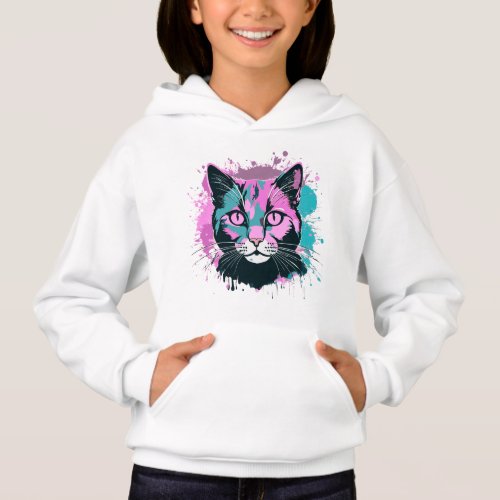 Cattie Hibiscus Vibrant Feline Bloom Hoodie