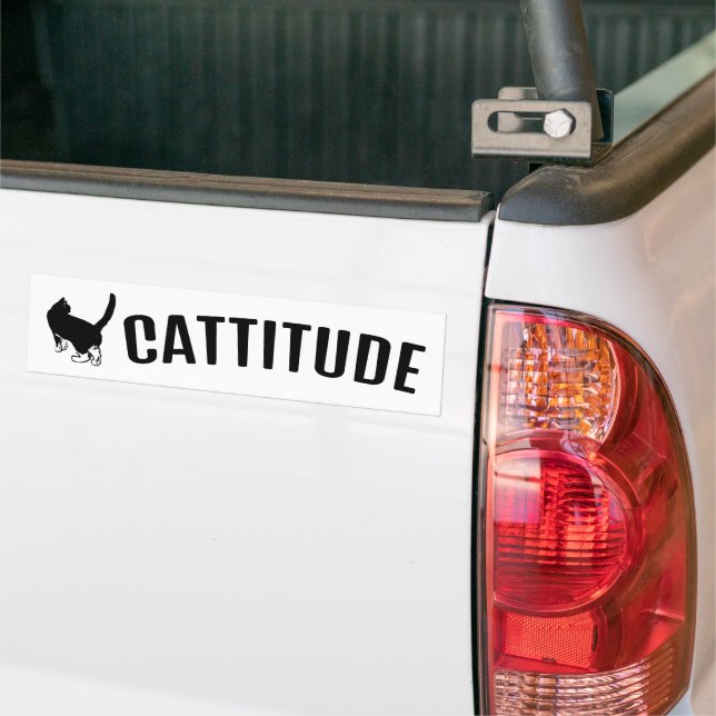 Cattitude Black Cat Bumper Sticker (On Truck)