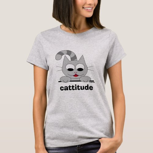 Cattitude Cute Funny Pun Cartoon Attitude Cat T_Shirt