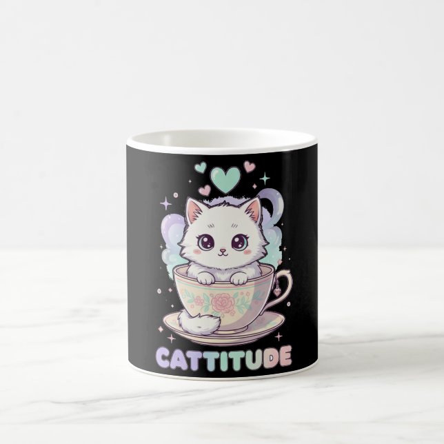 Cattitude Cute Kawaii Pastel White Kitten  Coffee Mug (Center)
