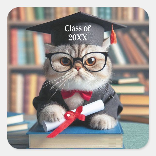 'Cat'titude Graduate Square Sticker (Front)