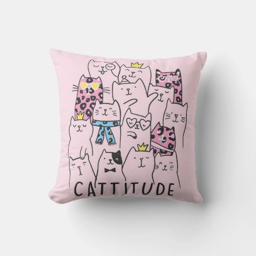 Cattitude Lovely Pink Meow Cat Lover Or Owner Gift Throw Pillow