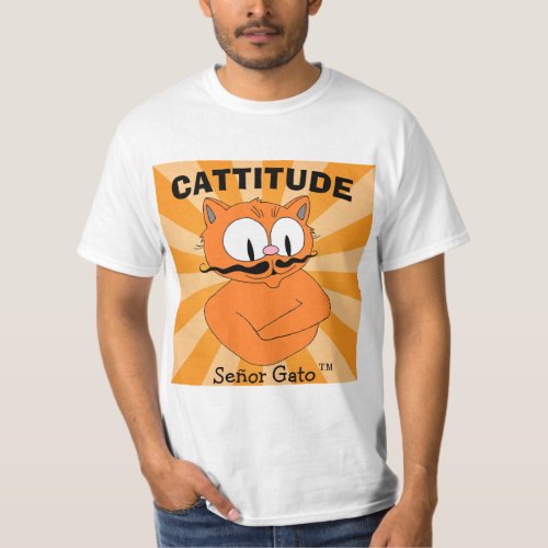 CATTITUDE Seor Gato Cartoon Mustache Cat T_Shirt