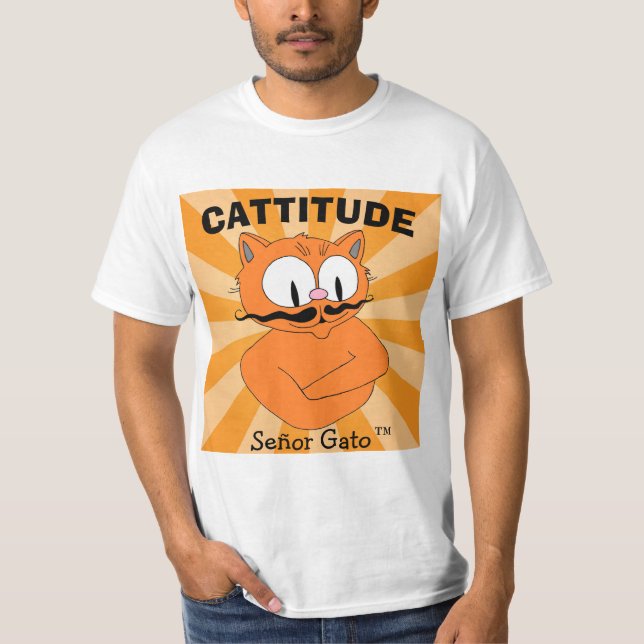 CATTITUDE Señor Gato™ Cartoon Mustache Cat T-Shirt (Front)