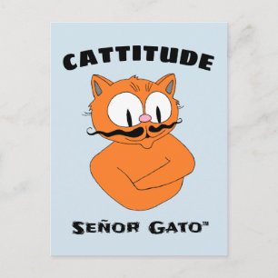 "CATTITUDE" Señor Gato Mustache Cat Postcard