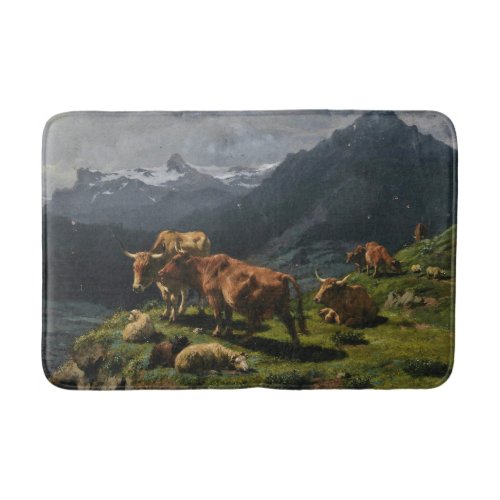 Cattle and Sheep in an Alpine Landscape Bath Mat