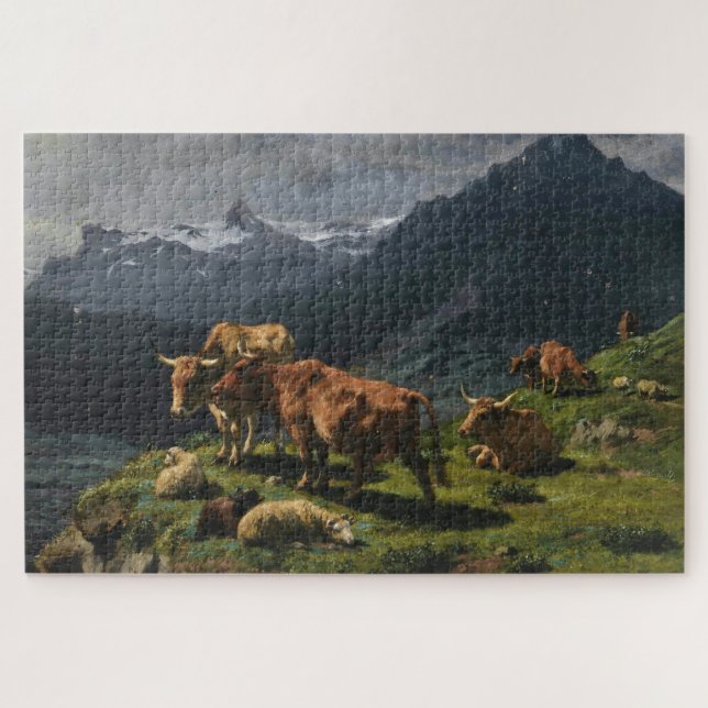 Cattle and Sheep in an Alpine Landscape Jigsaw Puzzle (Horizontal)