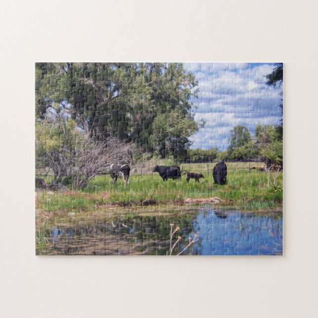 Cattle at the Pond Jigsaw Puzzle (Horizontal)
