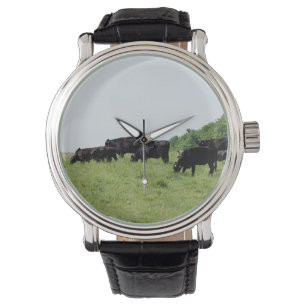 Cattle Black Angus Leather Wrap Watch