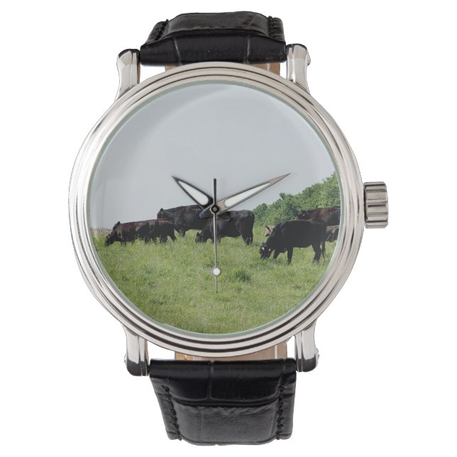 Cattle Black Angus Leather Wrap Watch (Front)