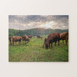 Cattle By The Pond At Sunset Jigsaw Puzzle