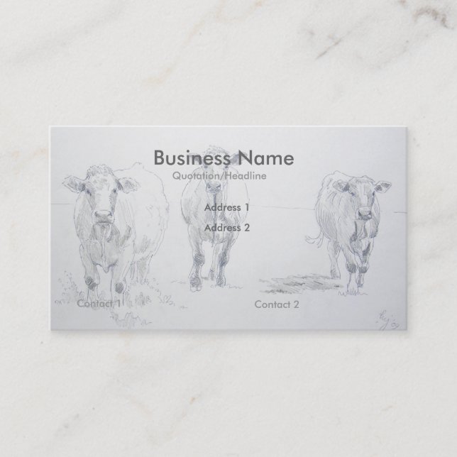 Cattle Cow Pencil Drawing Farmer Business Cards (Front)