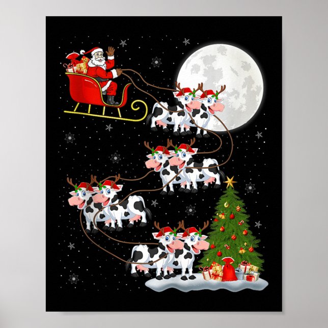 Cattle Cow Santa Sleigh Flying Funny Magical Chris Poster (Front)