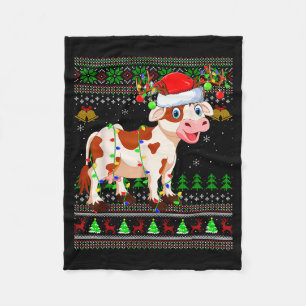 Cattle Cow Ugly Christmas Sweaters Holiday Santa C Fleece Blanket
