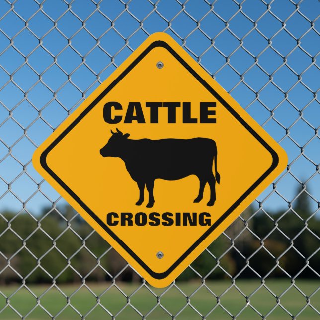 Cattle Crossing Roadway Property Warning Metal Sign (In Situ(Fence))