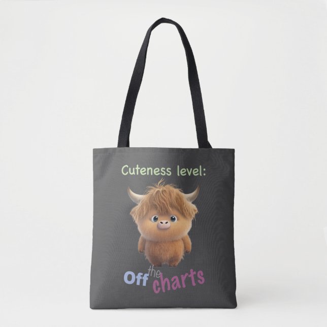 Cattle Cuteness Level Cute Adorable Funny Quote Tote Bag (Front)