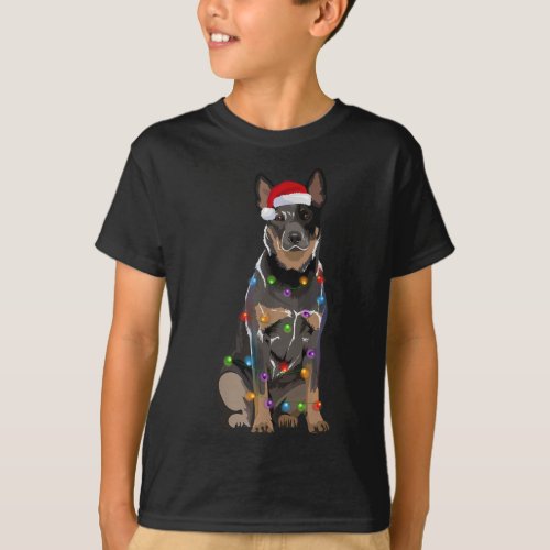 Cattle Dog Christmas Lights Xmas Dog Lover Santa H T_Shirt