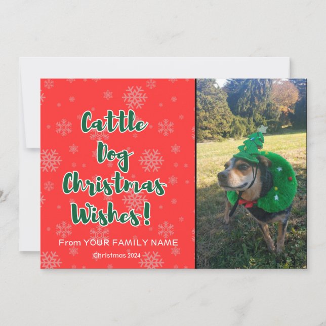 Cattle Dog Christmas Wishes Holiday Card (Front)