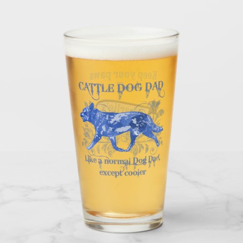 Cattle Dog Dad Blue Watercolor Add a Name Glass