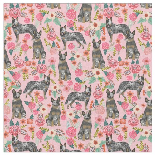 Cattle dog pink florals fabric