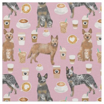 Cattle Dogs And Coffee Purple Fabric by FriendlyPets at Zazzle