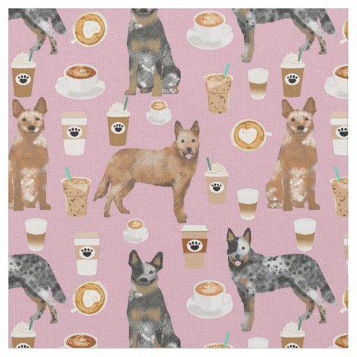 cattle dogs and coffee purple fabric