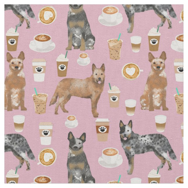 cattle dogs and coffee purple fabric (Close Up)