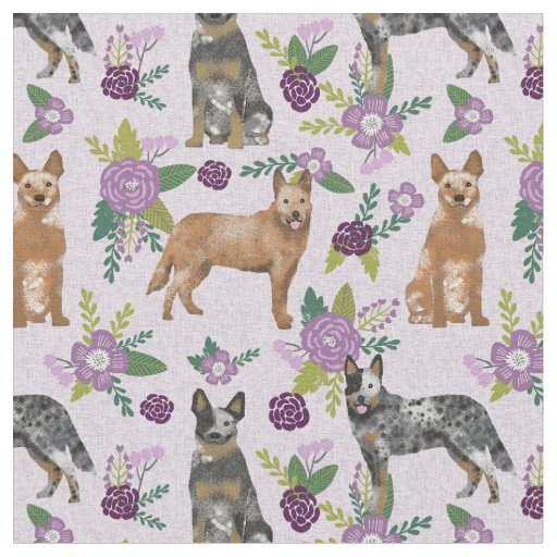Cattle dogs lavender florals fabric