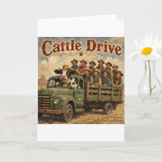 Cattle Drive Cartoon – Cow Driving Cowboys Card