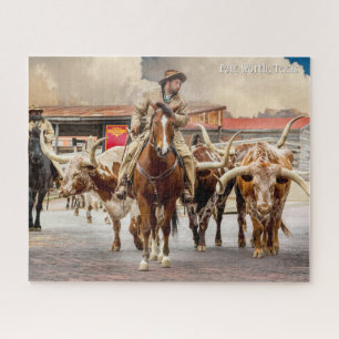 Cattle Drive, Longhorns & Cowboys, Fort Worth, TX Jigsaw Puzzle