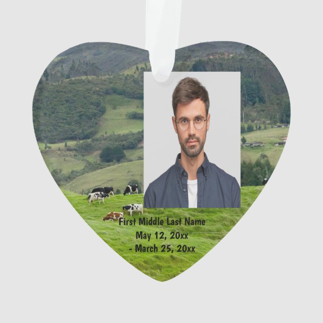 Cattle Farm Ranch Cows Dated Photo Custom Ornament (Back)