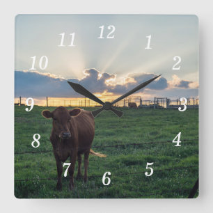 Cattle Farm Sunset Wall Clock