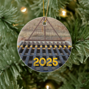 Cattle Grate Across Gravel Road. Wyoming, Western Ceramic Ornament