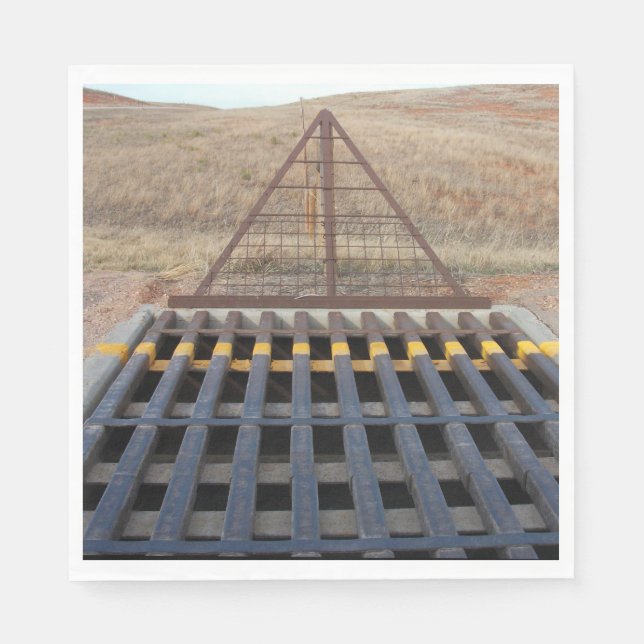 Cattle Grate Across Gravel Road. Wyoming, Western Paper Napkins (Front)