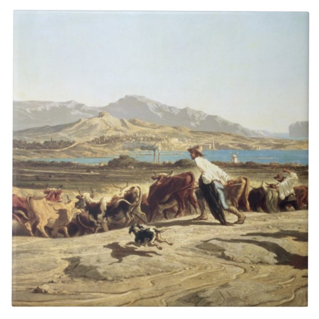 Cattle herding near Marseilles, 1853 (oil on canva Ceramic Tile (Front)