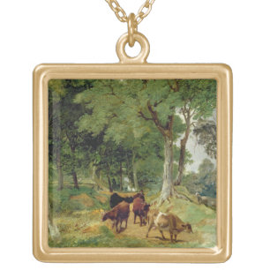 Cattle on a Devonshire Lane Gold Plated Necklace