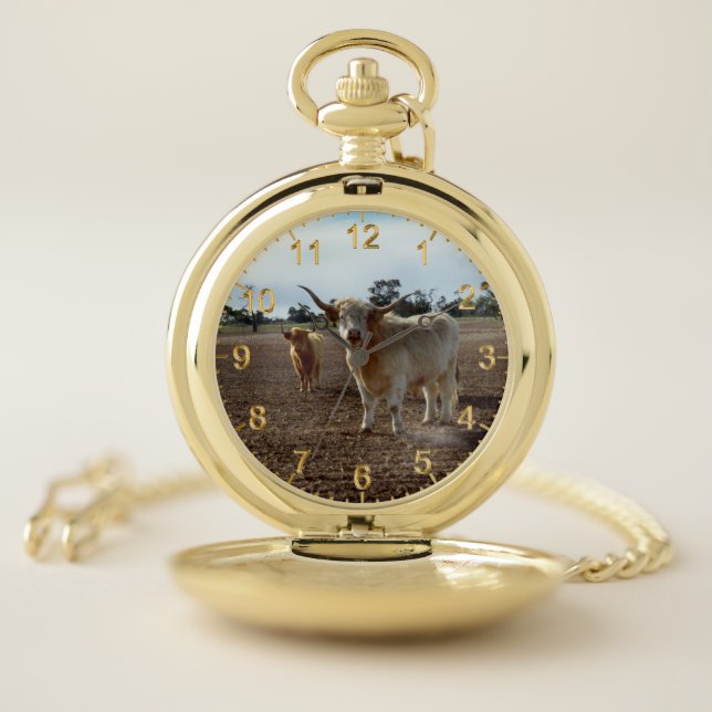 Cattle on the Loose: Highland Cows Wheat Heist Pocket Watch (Inside)