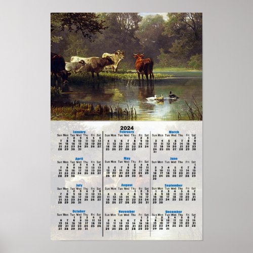 Cattle On the Pond 2024 Calendar Poster