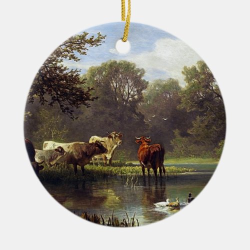 Cattle on the Pond Ceramic Ornament