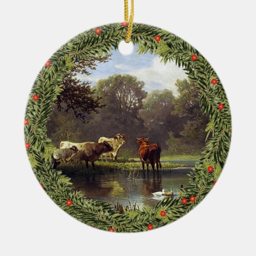 Cattle on the Pond Classic Art Ceramic Ornament