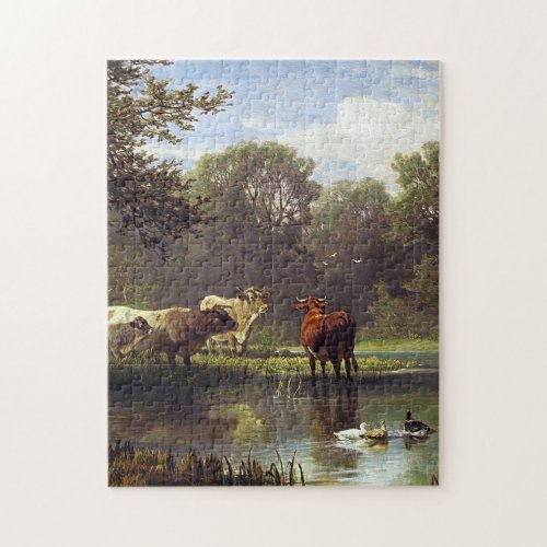 Cattle on the Pond Classic Art Jigsaw Puzzle