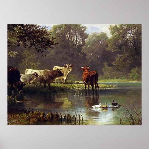 Cattle on the Pond Classic Art Poster