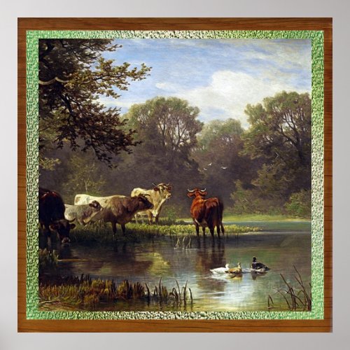 Cattle on the Pond Poster