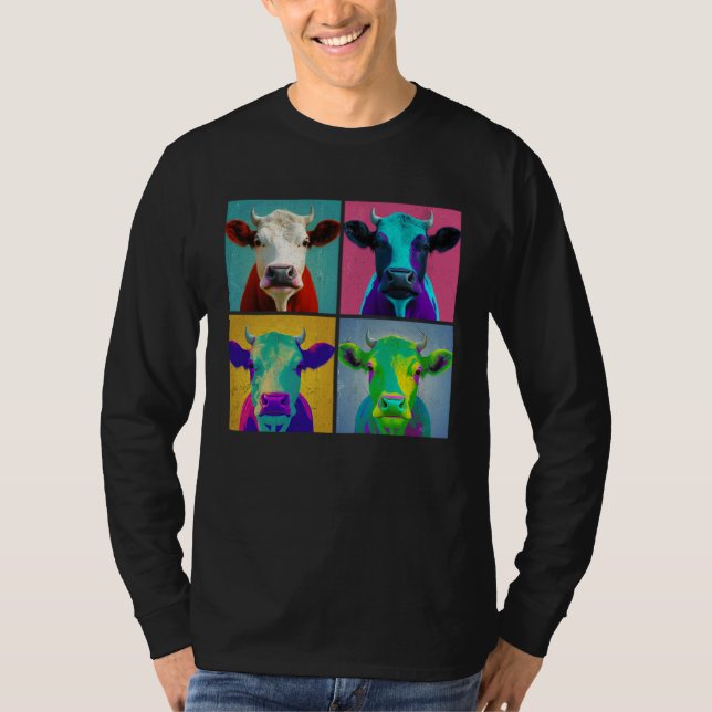 Cattle Pop Illustration Colorful Animal Women Men  T-Shirt (Front)