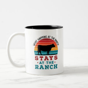 Cattle Rancher What Happens At The Ranch Two-Tone Coffee Mug