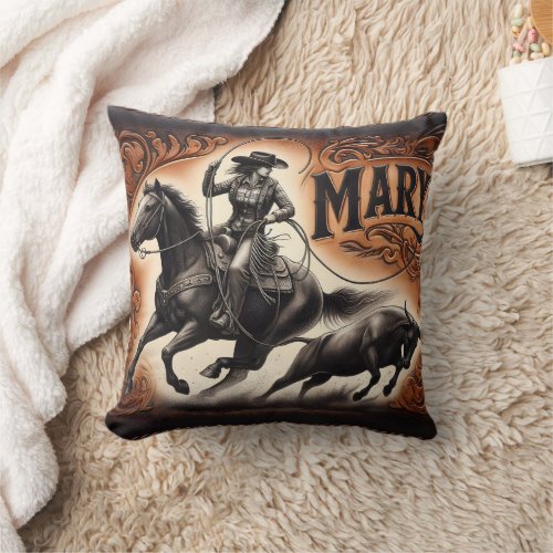 Cattle Roping at Local Rodeo Event Throw Pillow