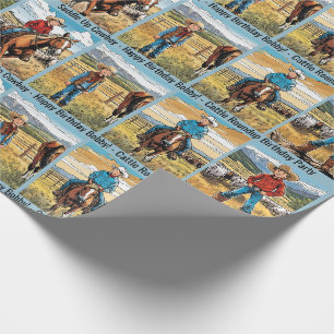 Cattle Roundup Boy's Birthday Personalize Name Wrapping Paper