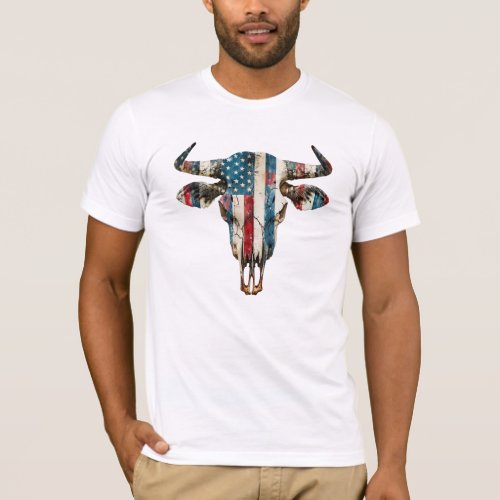 Cattle Skull American Flag T_Shirt