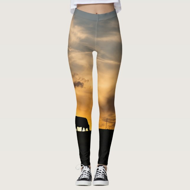 Cattle Sunset Silhouette Leggings (Front)